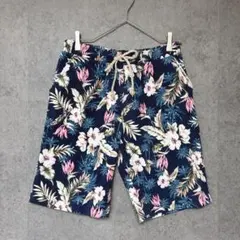 Splash 花柄ハーフパンツ ハイビスカス 沖縄 L 総柄 ネイビー