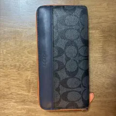 COACH レザー長財布 ブラック/オレンジ