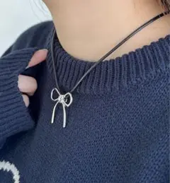 リボン ネックレス チョーカー ブラック シルバー