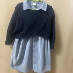 Petit main 重ね着風ワンピース 120 ネイビー・グレー