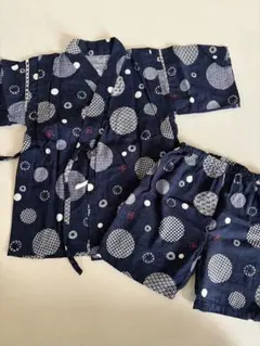 【美品】キッズ　ネイビー 水玉模様 甚平 120cm