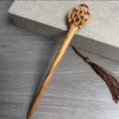 木製簪　木彫り簪　着物簪　唐草簪　レトロ簪　和風簪　和装簪　吉祥雲　壇簪　軽い簪
