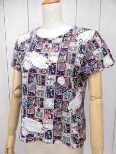 【値引き】カステルバジャック　半袖Tシャツ　総柄　マルチカラー　２　M相当のサムネイル