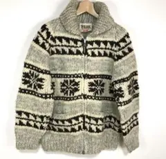 bt001　TUAK　カナダ製　カウチン　ハンドメイドカーディガン　毛100%