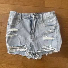 SHEIN EZwear 擦り付け柄ヘム 破れた デニムショートパンツ