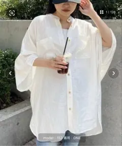 チャオパニックティピー　オーバーサイズ バンドカラーシャツ ホワイト