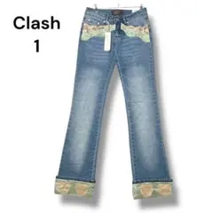 新品　クラッシュ　デニム　スキニー　１　ストレッチ　レース　ブルー　ジーンズ