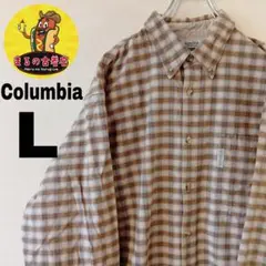 USA古着 Columbia　ネルシャツL　ブラウンベージュ　チェック