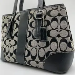 良品 COACH トートバッグ キャンバス ブラック シグネチャー 肩掛け