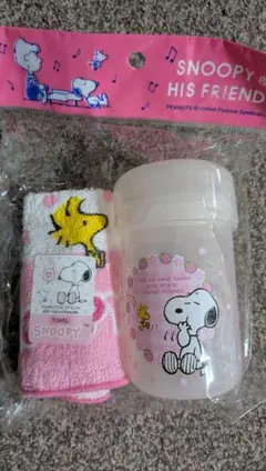 新品　SNOOPY　おしぼりケース　ランチ用品　ピンク系　レトロ柄のサムネイル