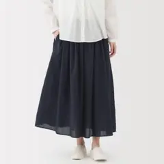 無印良品 ギャザースカート ロングスカート ダークネイビー Lのサムネイル