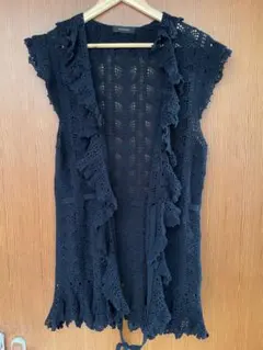 値下げ　インゲボルグ　ブラックフリルレースカーディガン　11号