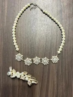 パールネックレス リーフバレッタ セット