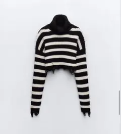 ZARAストライプニットクロップドセーター