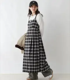 レイジブルー　フロントジップオンブレチェックフレアキャミワンピース　ブラック