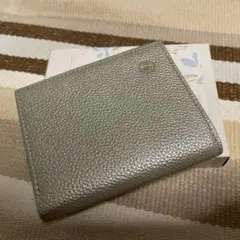 ひ*こ様 皇居財布 がま口 二つ折り シャンパンゴールド 金 牛革 菊の