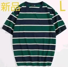 SHEIN 半袖ボーダー Tシャツ☆メンズ Lサイズ　グリーン