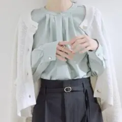 VIS 【洗える・防シワ】フロントタック長袖ブラウス