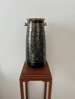 九谷焼花瓶　花生　花器　華道　青粒　金彩　鉄線蓮　耳付き