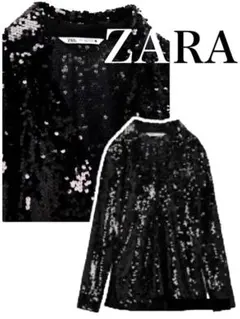 匿名配送　新品　ZARA スパンコール　チュール　シフォン　スキッパー　ブラウス