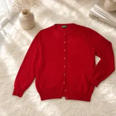 BENETTON アンゴラ混ウール100% カーディガン 赤 レディース 美品のサムネイル