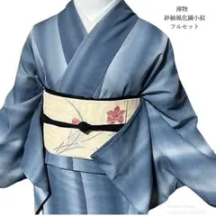 薄物　美品　紗紬風　小紋　フルセット　身丈171 裄72 夏着物　麻帯