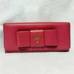 PRADA プラダ長財布 サフィアーノ リボン ピンク系