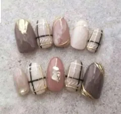 【No.167オーダー専用】チェック柄ネイル秋冬ベージュブラウン大人可愛