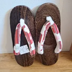 木製下駄 花柄鼻緒付き