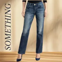 【ほぼ未使用】SOMETHING 濃紺デニム S（M相当）美脚 刺繍ポケット