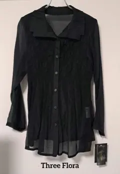 Three Flora スリーフローラ レース切替 シアーブラウス 黒 M