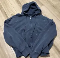 【美品】ZARA メンズジップパーカー　ネイビー　ペイント