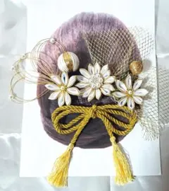 新品☆成人式　卒業式　結婚式　つまみ細工かんざし白×金