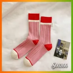 レディースソックス 靴下 個性的 北欧 レトロ ボーダー ピンク 韓国 可愛い