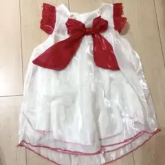 【美品】80cm 誕生日 ベビードレス 白 リボン 結婚式 発表会 セレモニー