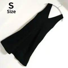 黒 ブラック ノースリーブ Vネック ワンピース 上品 スカート サイドポケット