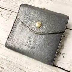 【希少　高級感漂う本革】IL BISONTE　ガマ折財布　 グレー　バイソン刻印