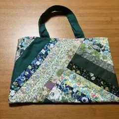 ハンドメイドパッチワークバッグ3グリーン