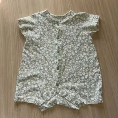 緑色花柄ロンパース 50-60cm