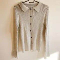 Bonjour Sagan 襟付きフレアスリーブリブニットFREE SIZE