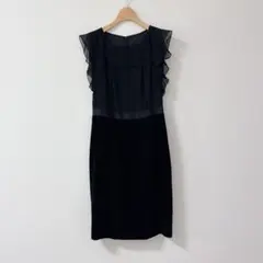 アナイ　フリル袖 黒 膝丈ワンピース