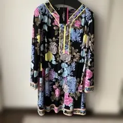 [美品] 最高級✨レオナール　チュニック　大きいサイズ　花柄　トリム　シルク44 美品] 最高級✨レオナール チュニック 大きいサイズ 花柄 トリム