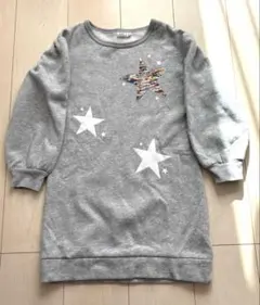 GAP KIDS 裏起毛星柄長袖ワンピース　グレー　130cm