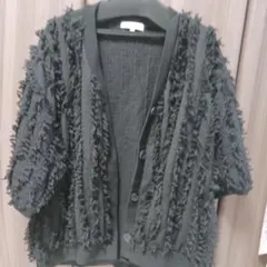ブラック フリンジ 半袖 カーディガンのサムネイル
