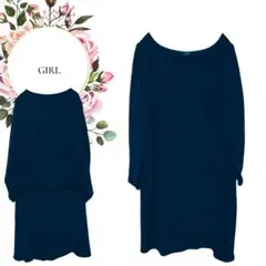 【ガール】GIRL♡高級感♡フォーマルワンピースオフショルダー♡2次会【L】紺系