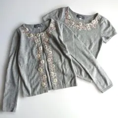 フランコフェラーロ 花柄刺繍 ビジュー パール アンサンブル ニット グレー 2のサムネイル