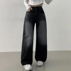 ハイウエスト ワイドデニムパンツ