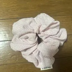 ピンク チェック柄 シュシュ