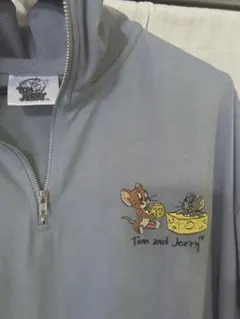 トムとジェリー ハーフジップTシャツ くすみブルーグレー