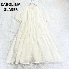美品CAROLINA GLASERシャドーボーダーティアードワンピース リボン付